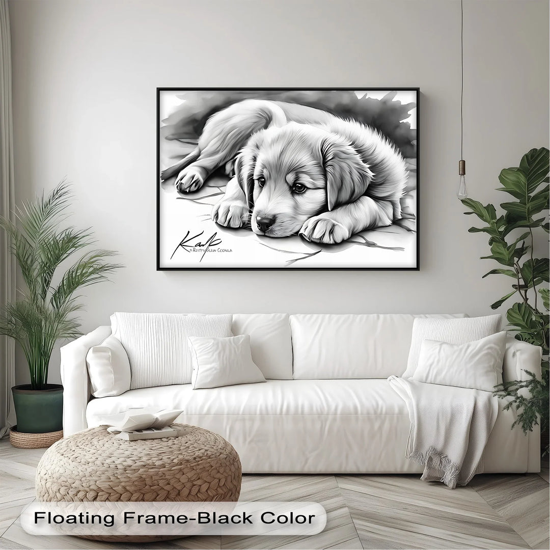 Gentle Gaze – Sad-Eyed Puppy in Black & White Canvas Print - MyPhotoStation