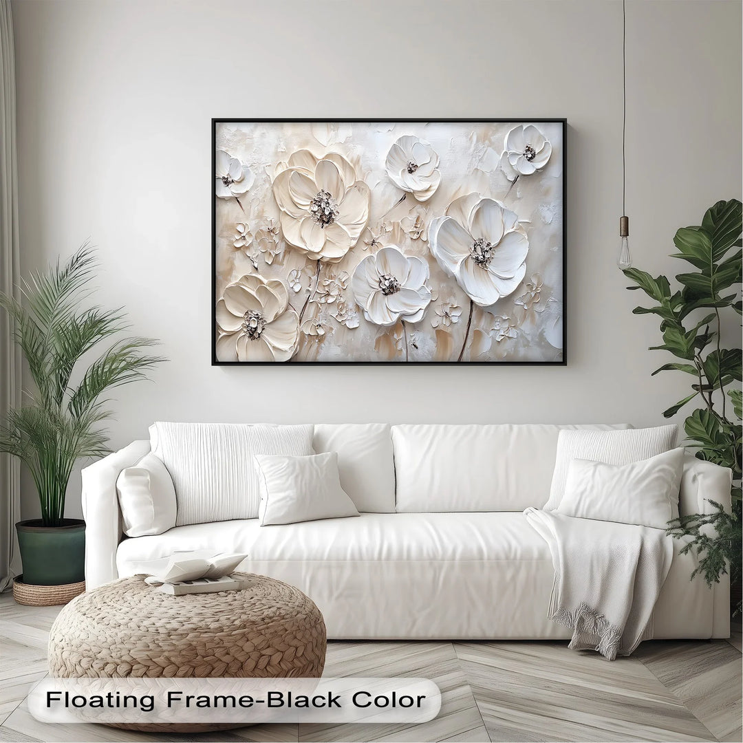 Ivory Elegance – Textured White Flower Canvas Wall Art - MyPhotoStation