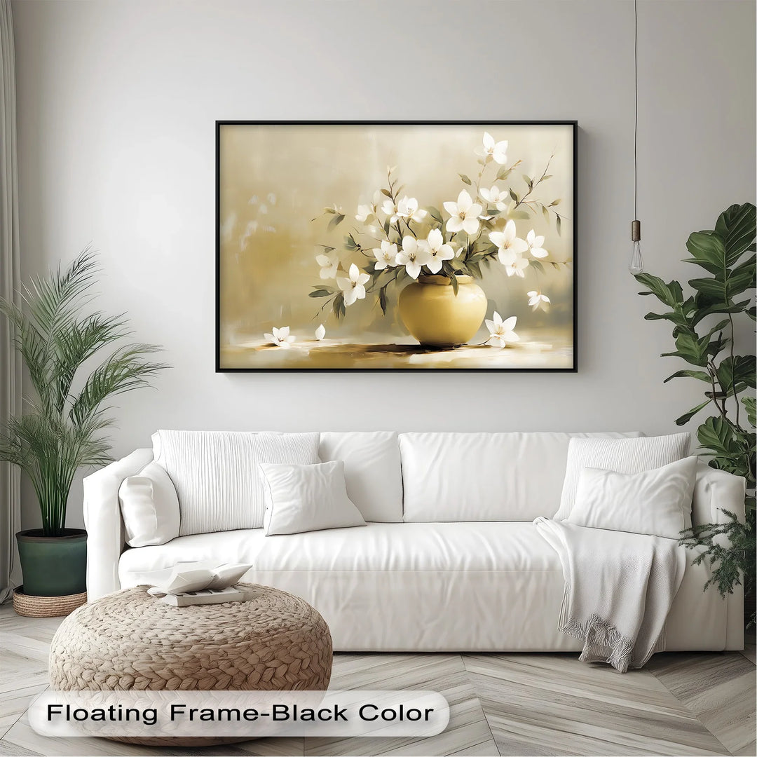 Harmony in Bloom – White Flowers in Golden Vase Canvas Art - MyPhotoStation