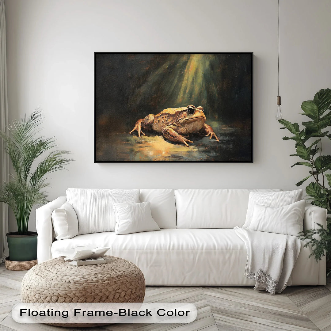Enlightened Watcher – Dramatic Frog Under Spotlight Canvas Print - MyPhotoStation