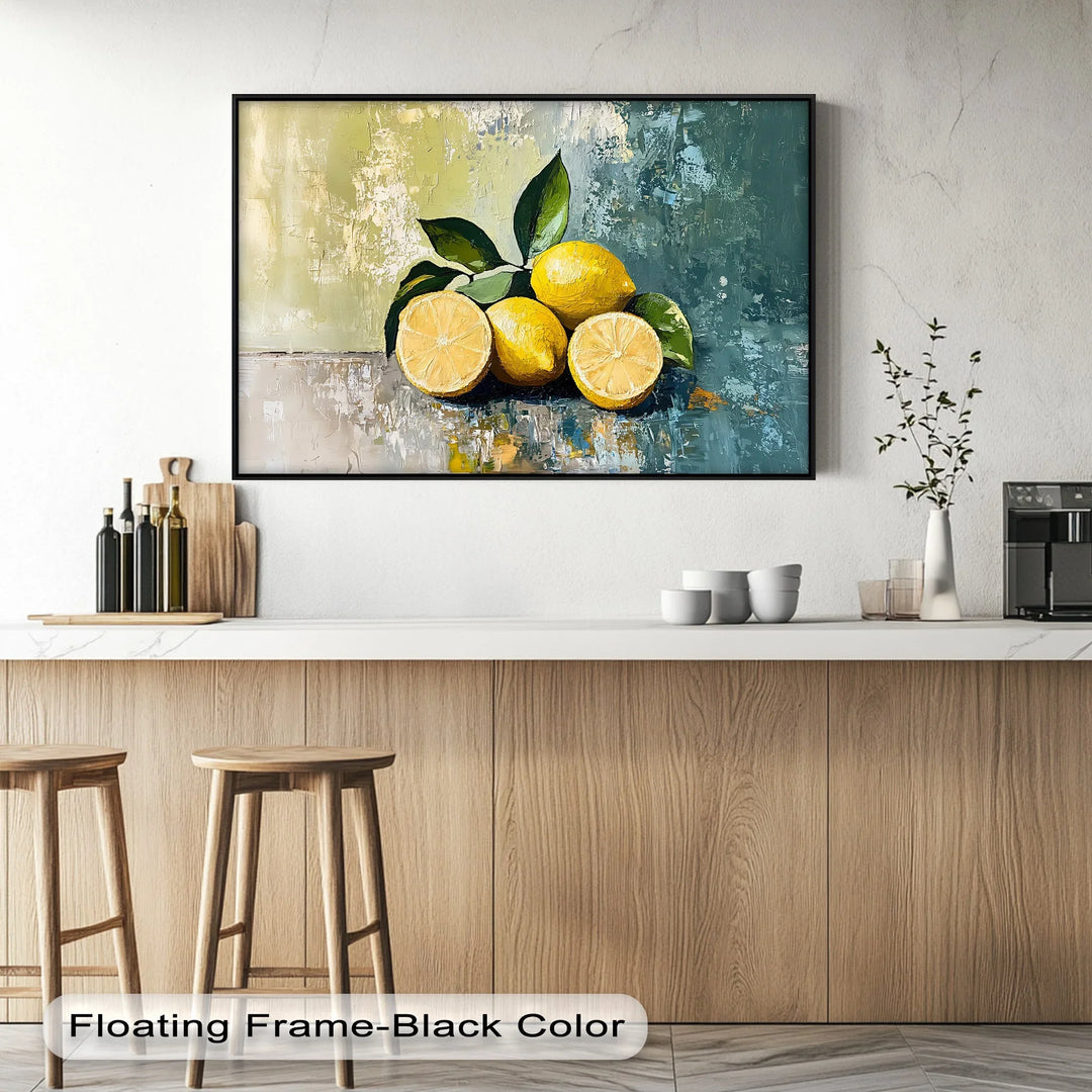 Vibrant Lemons on Blue – Textured Still Life Kitchen Canvas Art - MyPhotoStation