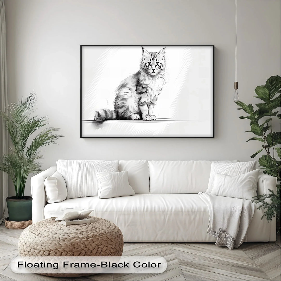 Whiskered Innocence – Fluffy Kitten Pencil Sketch Cat Canvas Print - MyPhotoStation