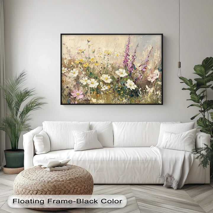 Soft Petals Symphony – Textured Wildflower Field Canvas Print - MyPhotoStation
