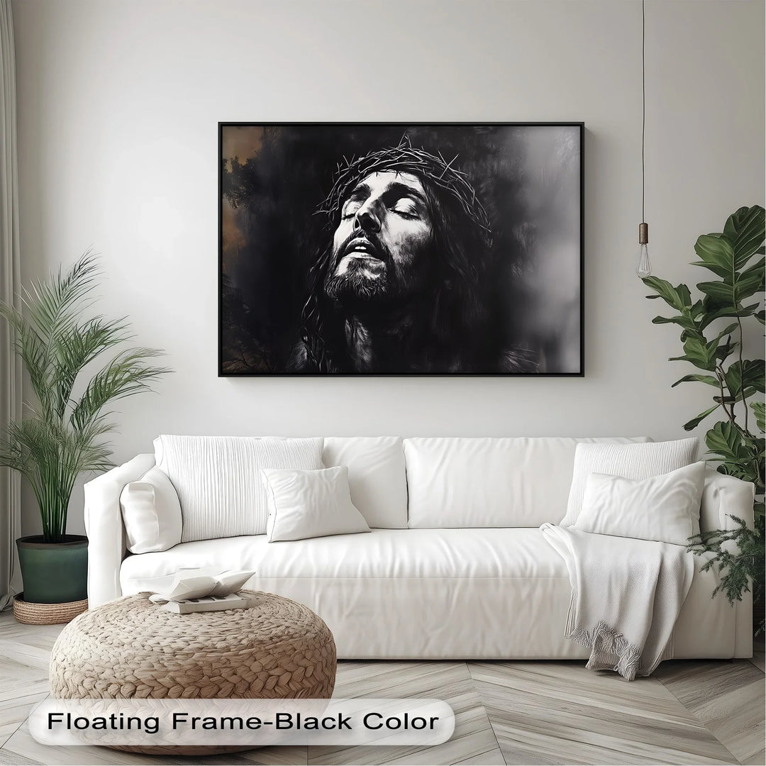 Crown of Suffering – Jesus in Agony Black and White Canvas Print - MyPhotoStation