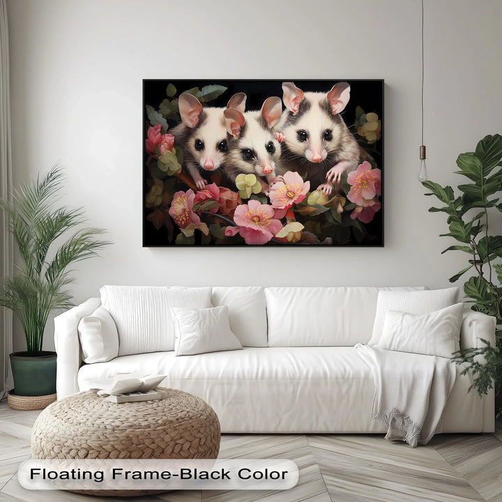 Curious Possum Trio Among Blossoms – Animal Canvas Print - MyPhotoStation