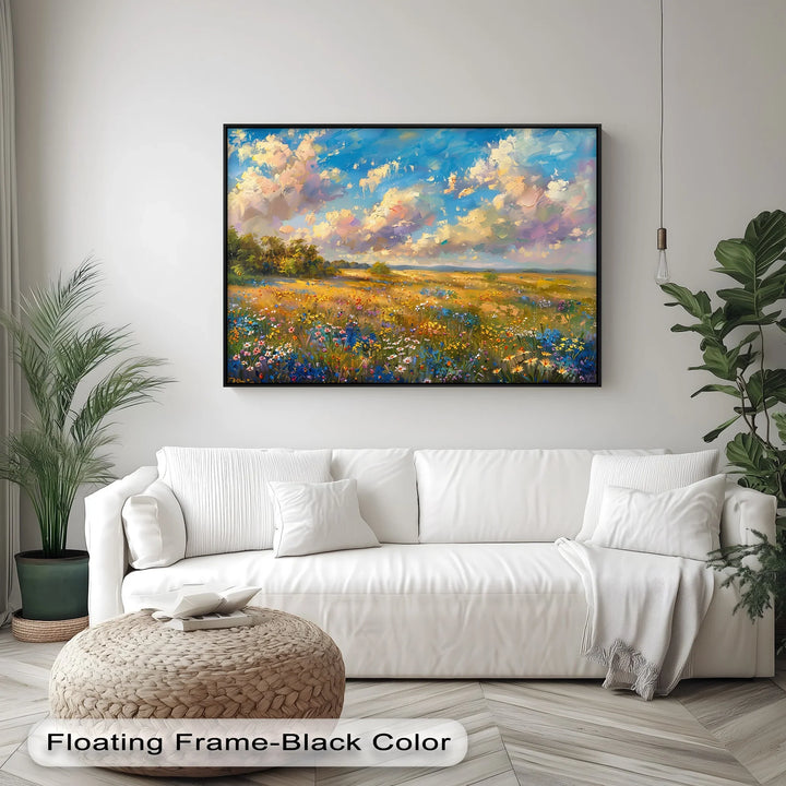 Golden Meadow Bloom – Colorful Wildflower Landscape Canvas Print - MyPhotoStation
