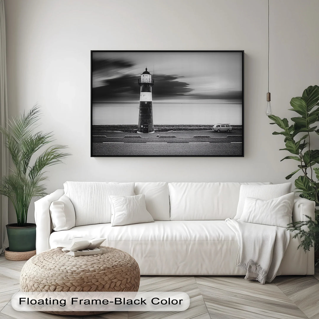 Solitary Beacon – Black and White Lighthouse Canvas Print - MyPhotoStation