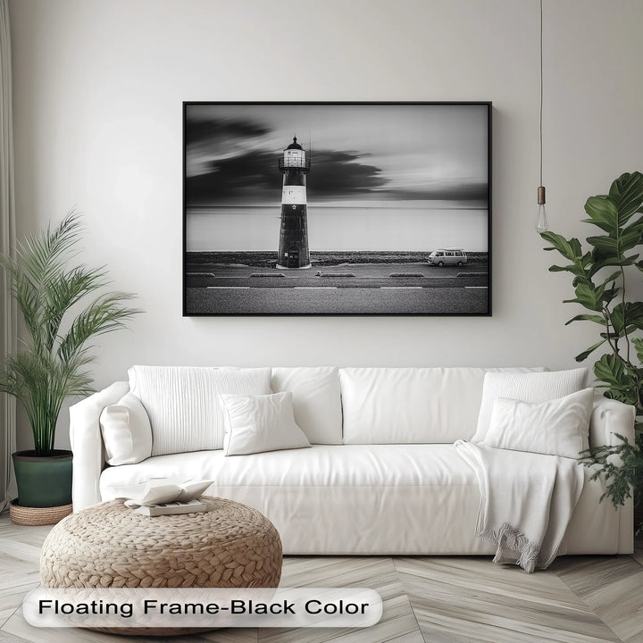 Solitary Beacon – Black and White Lighthouse Canvas Print - MyPhotoStation