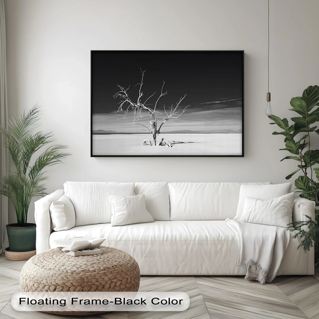 Solitary Resilience – Black and White Desert Tree Canvas Print - MyPhotoStation
