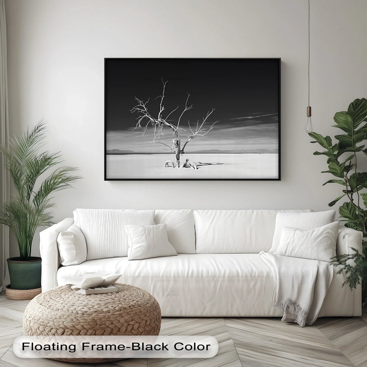 Solitary Resilience – Black and White Desert Tree Canvas Print - MyPhotoStation