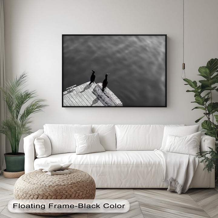 Twin Watchers – Minimalist Black and White Seabird Canvas Print