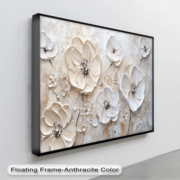 Ivory Elegance – Textured White Flower Canvas Wall Art - MyPhotoStation