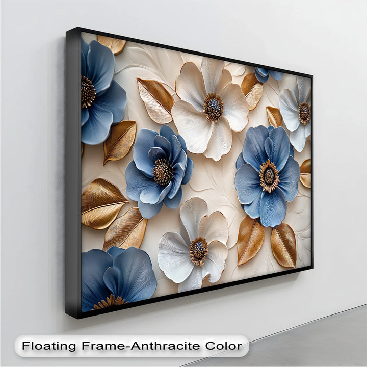 Blue and Gold Elegance – Sophisticated Floral Canvas Wall Art - MyPhotoStation