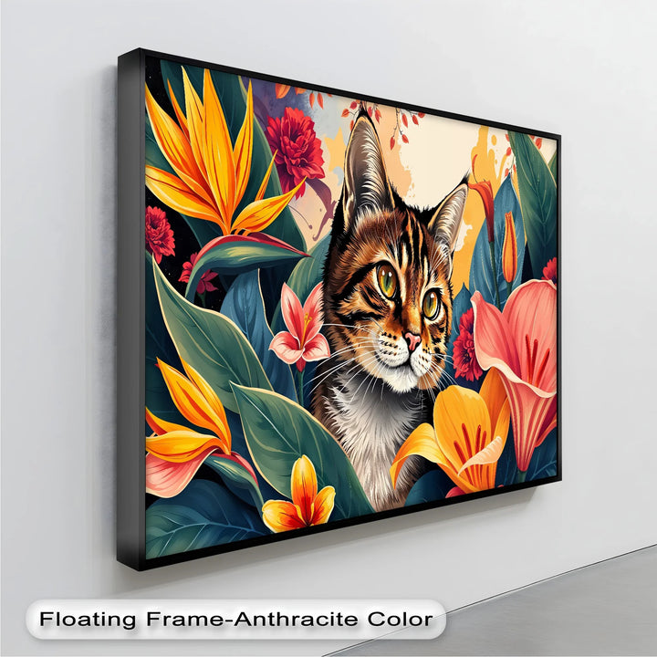 Tabby Cat Surrounded by Tropical Flowers - Cat Canvas Print - MyPhotoStation