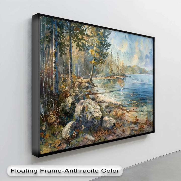 Whispers by the Lake – Tranquil Forest Shoreline Landscape Canvas Print