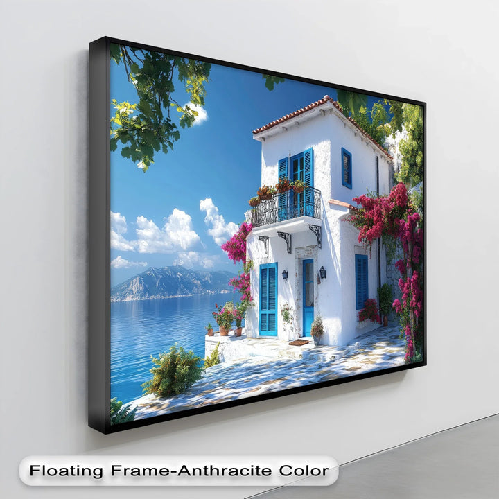 Coastal House with Flowers - Landscape Canvas Print