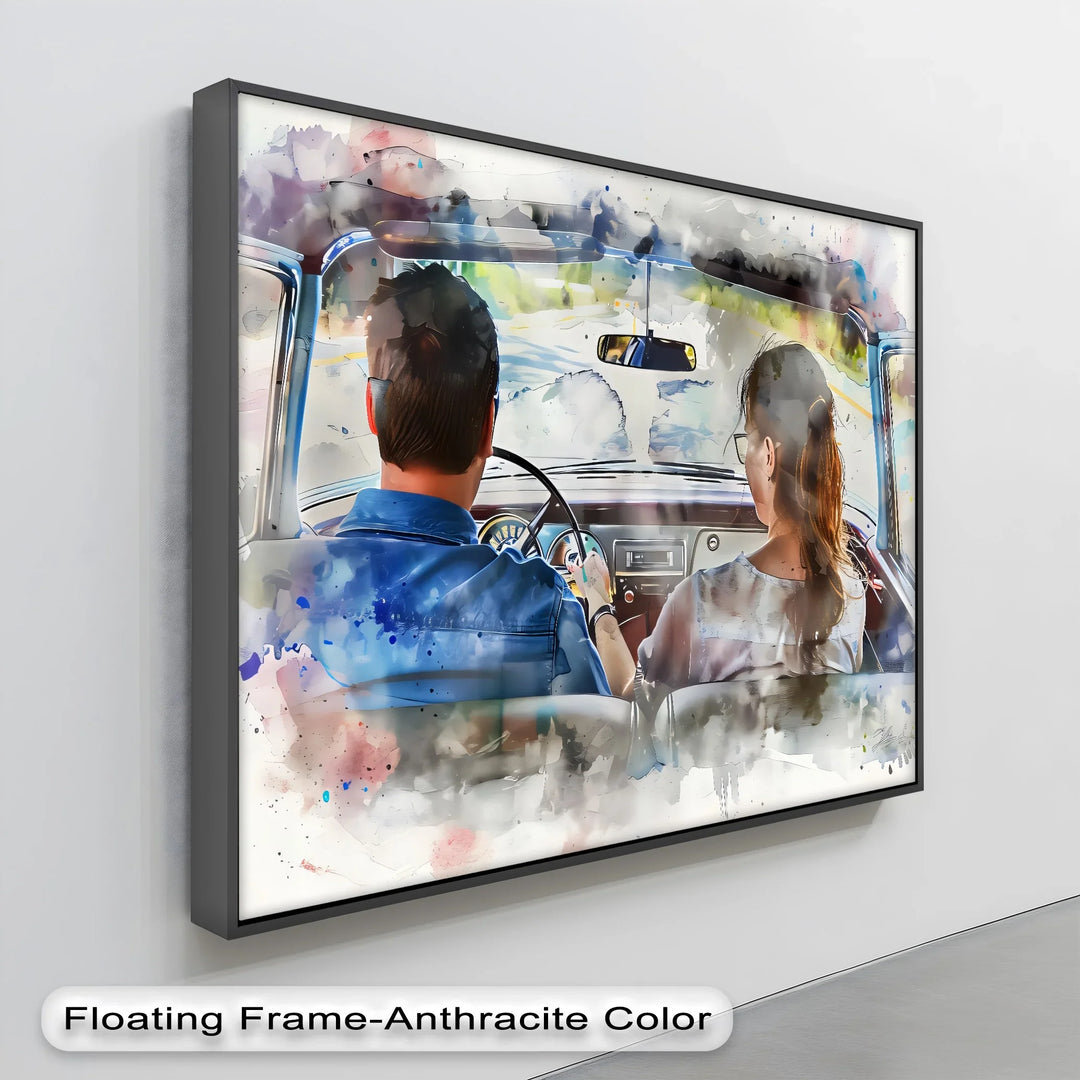 Romantic Couple Driving Vintage - Car Canvas Print