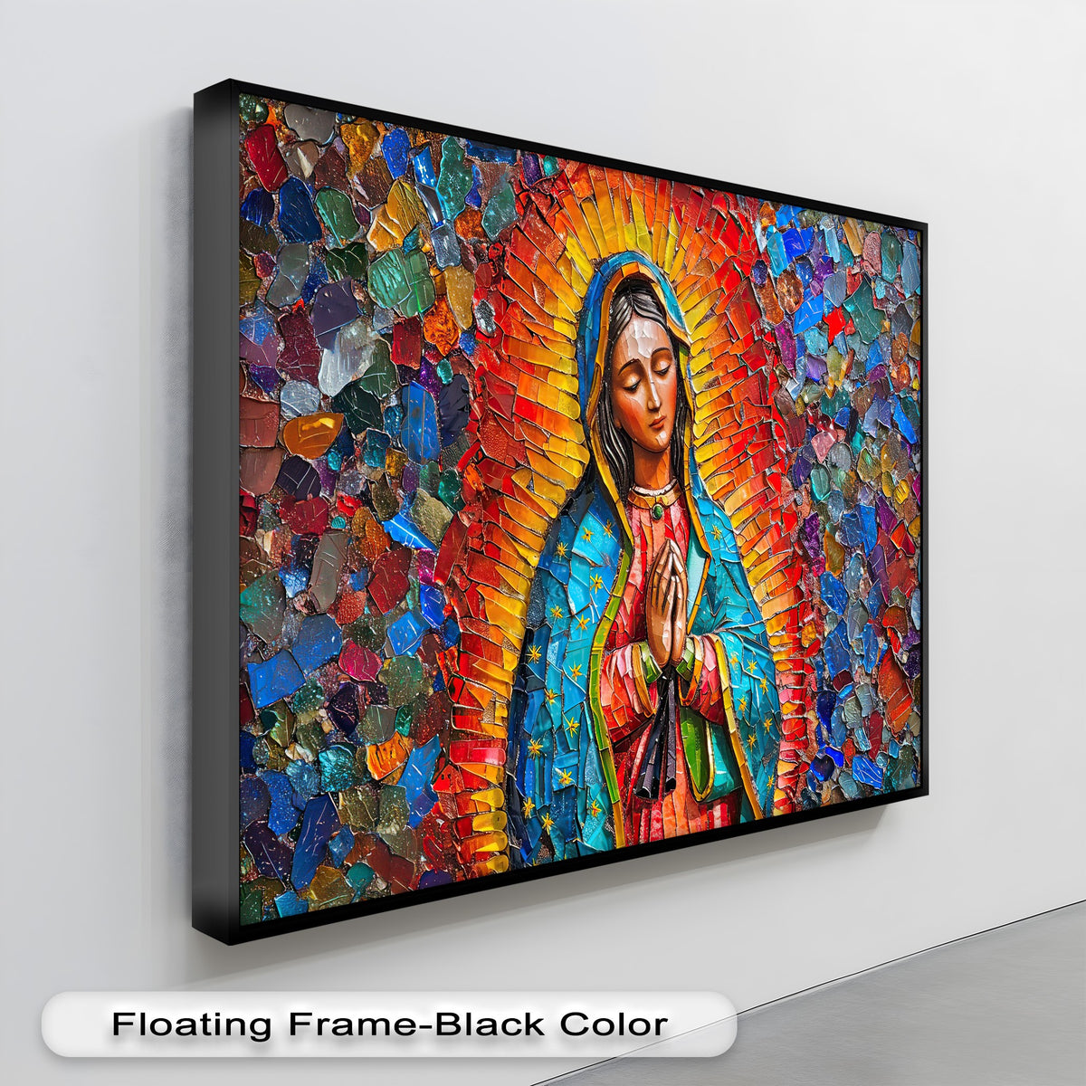 Our Lady of Guadalupe religious canvas wall art in a modern interior
