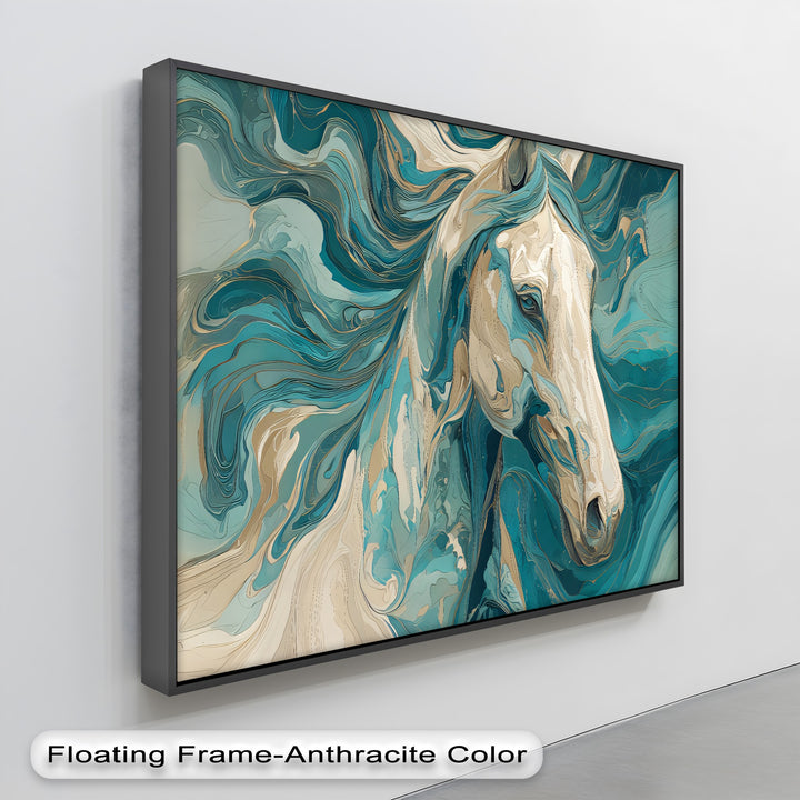 Whirlwind Spirit – Abstract Horse in Teal and Sand Canvas Print