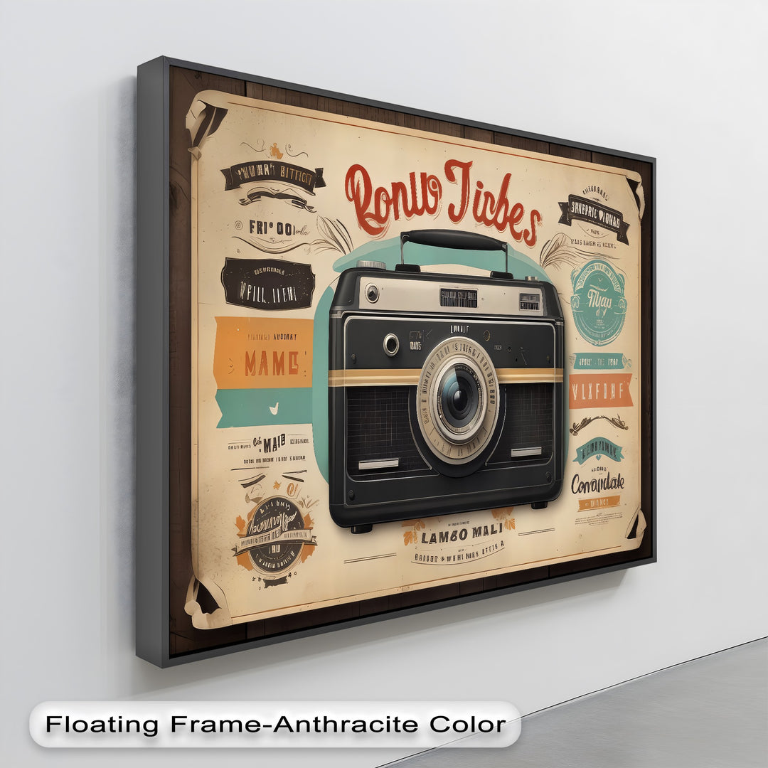 Retro Focus – Vintage Camera with Typography Collage Canvas Print