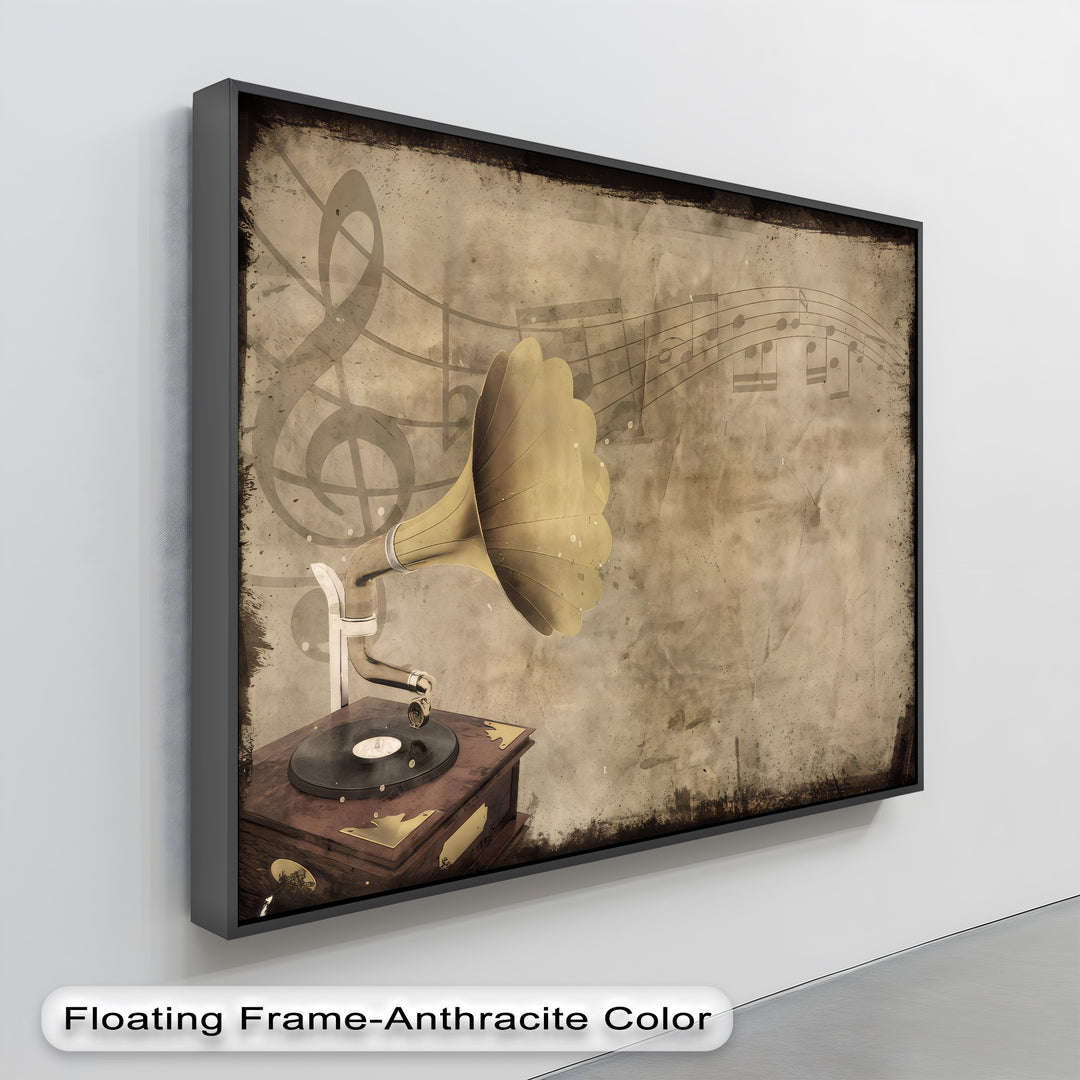 Vintage Gramophone with Musical Notes - Retro Canvas Print