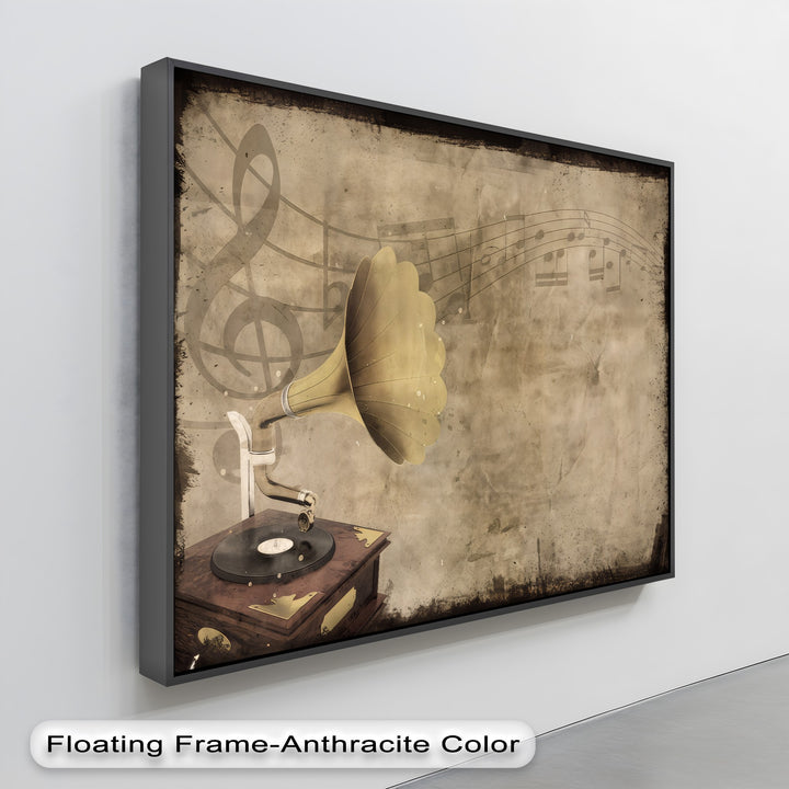Vintage Gramophone with Musical Notes - Retro Canvas Print