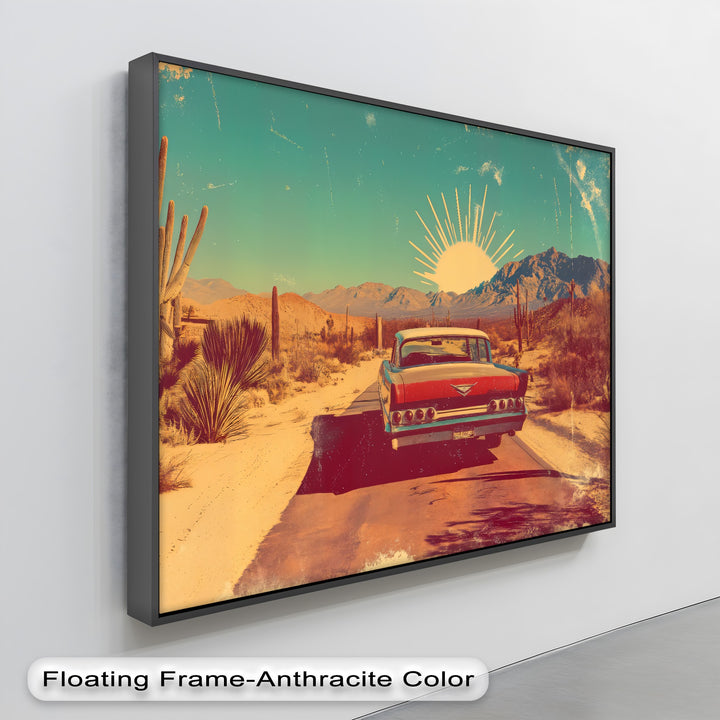 Sunset Cruise – Retro Desert Highway Canvas Print