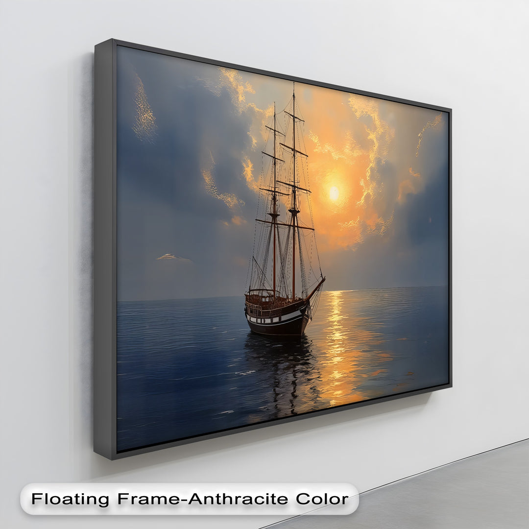 Golden Horizon Voyage – Sailing Ship Sunset Canvas Wall Art | Canvas Art
