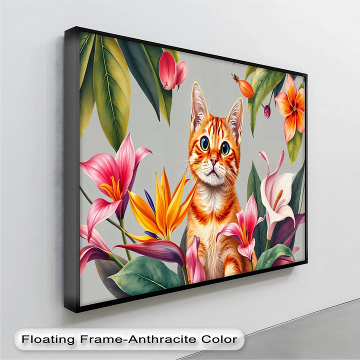 Tropical Curiosity – Orange Tabby Among Exotic Flowers Cat Canvas Print - MyPhotoStation