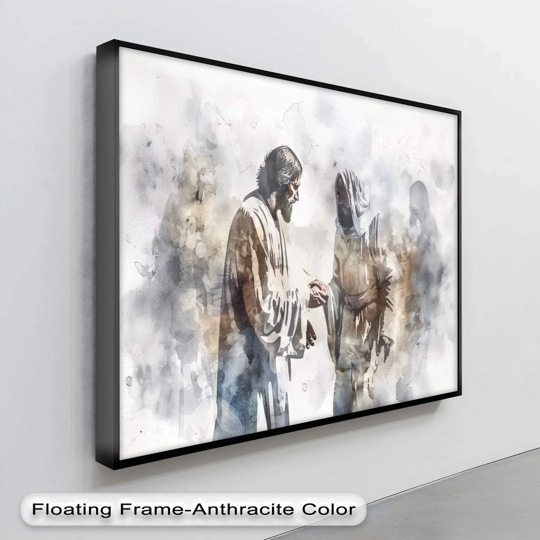 The Wounds of Faith – Jesus and Thomas Watercolor Canvas Print