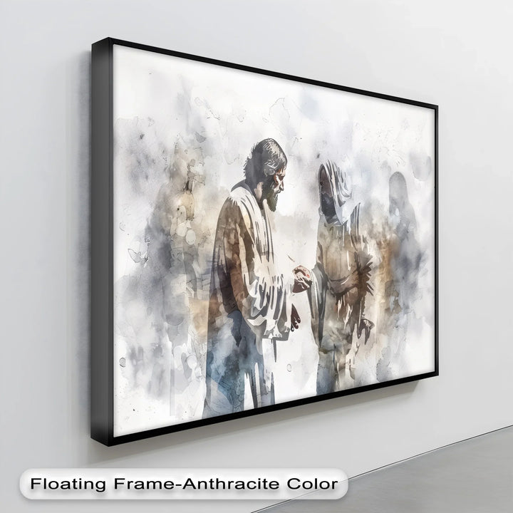 The Wounds of Faith – Jesus and Thomas Watercolor Canvas Print
