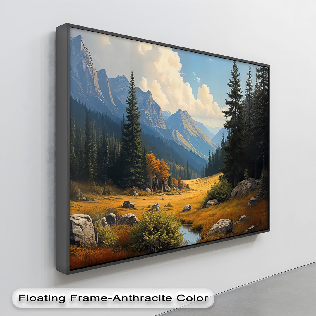 Golden Valley View – Majestic Mountain Landscape Oil Painting | Framed Art