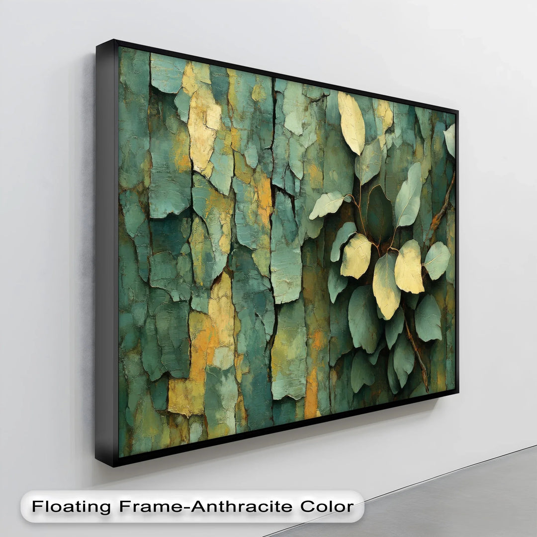 Cracked Earth Botanica – Textured Green Bark and Leaf Canvas Print - MyPhotoStation