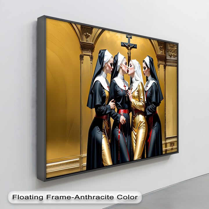 Divine Temptation – Erotic Kissing Nuns Canvas Wall Art | Nude Art