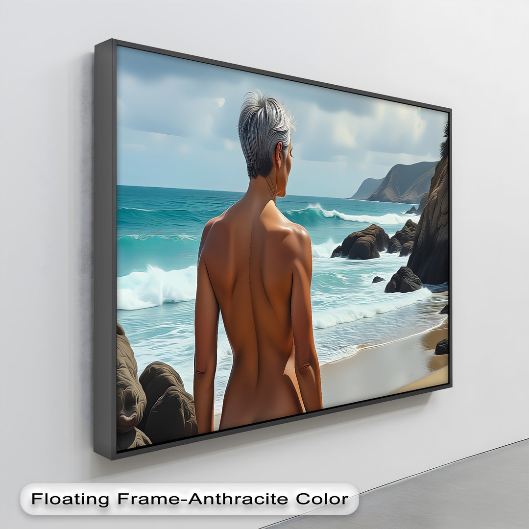 Mature Nude at Rocky Coastline - Erotic Canvas Wall Art | Sexy Art