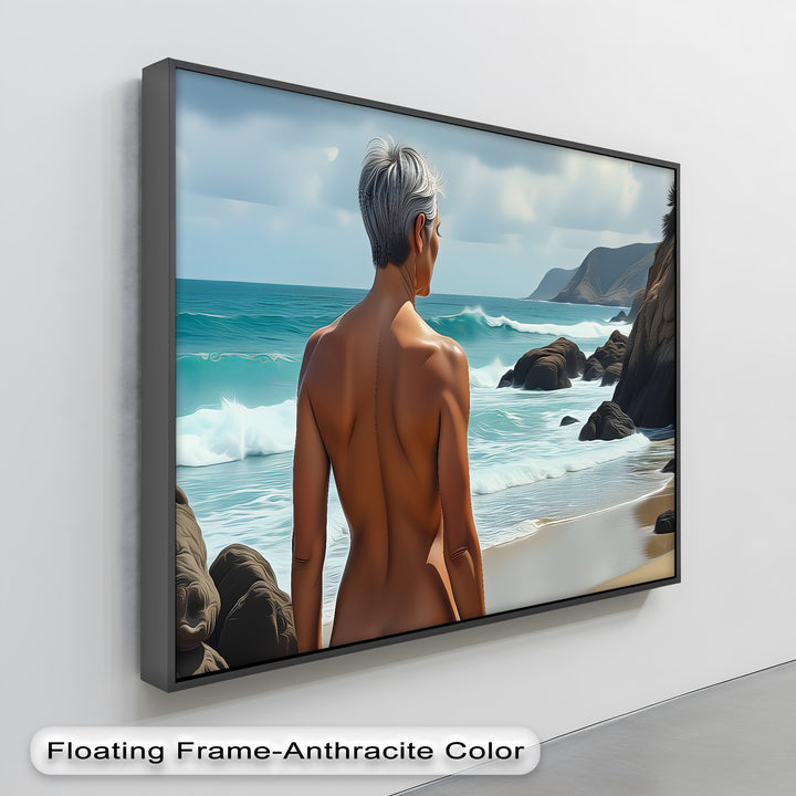 Mature Nude at Rocky Coastline - Erotic Canvas Wall Art | Sexy Art
