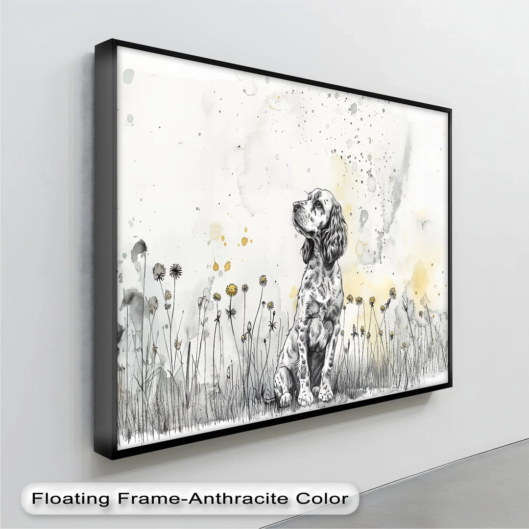 Gentle Wonder – Ink Sketch Puppy in Dandelion Meadow Canvas Print - MyPhotoStation