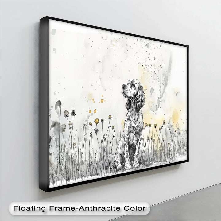 Gentle Wonder – Ink Sketch Puppy in Dandelion Meadow Canvas Print - MyPhotoStation