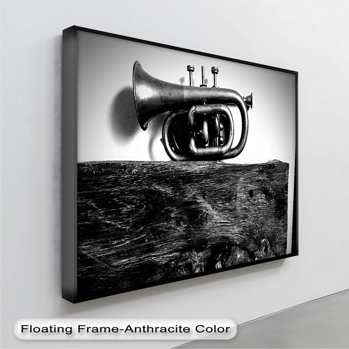 Rustic Trumpet Still Life – Black and White Vintage Music Canvas Prints - MyPhotoStation