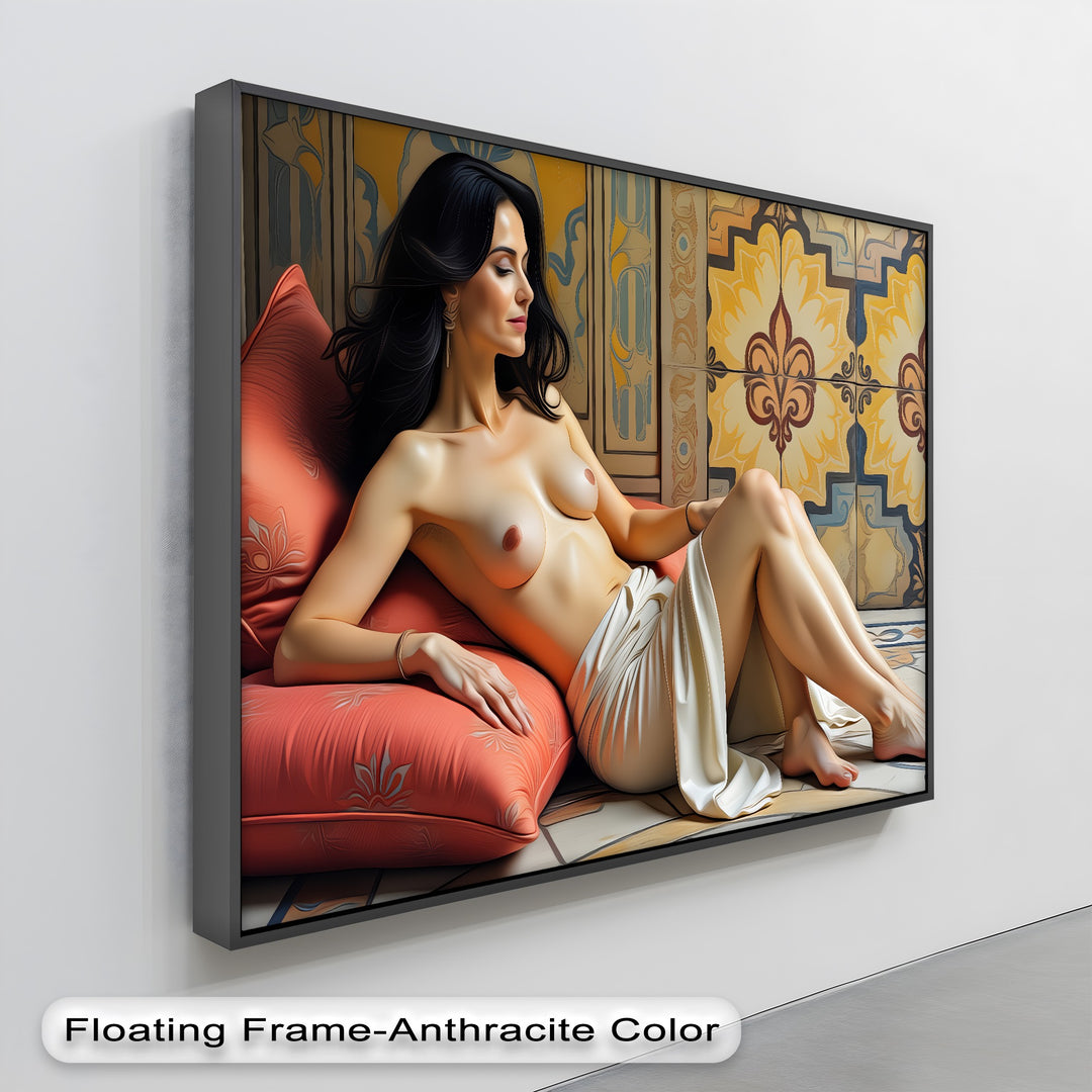 Reclining Nude with Ornate Tile Erotic Canvas Wall Art | Nude Art