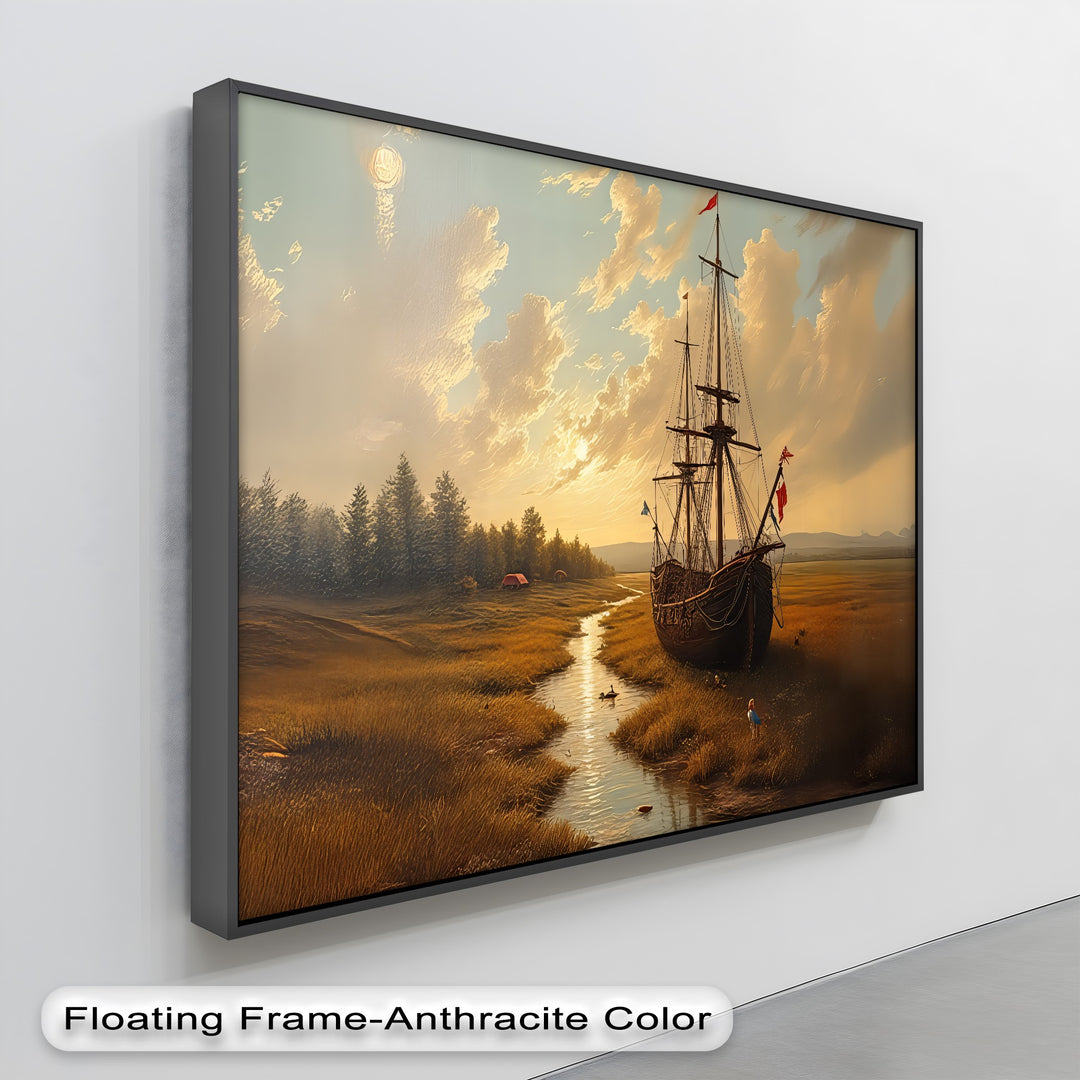 Harbor at Dusk – Tall Ship Canvas Wall Art | Living Room Canvas Art