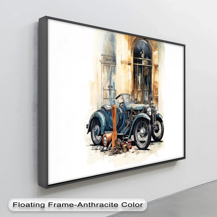 Vintage Blue Roadster & Tools – Car Canvas Print