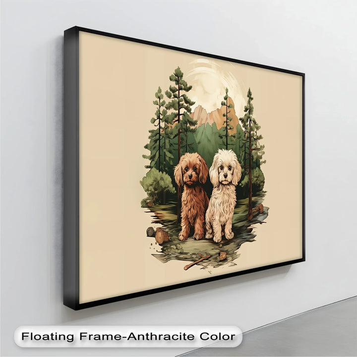 Wilderness Companions – Two Puppies in Forest Mountain Scene Canvas Print - MyPhotoStation