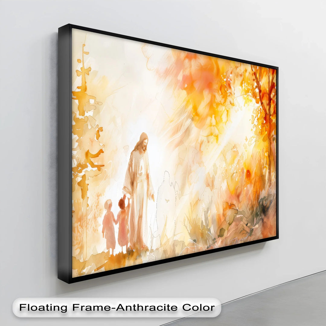 Jesus Walking with Children in Autumn Light - Jesus Canvas Print