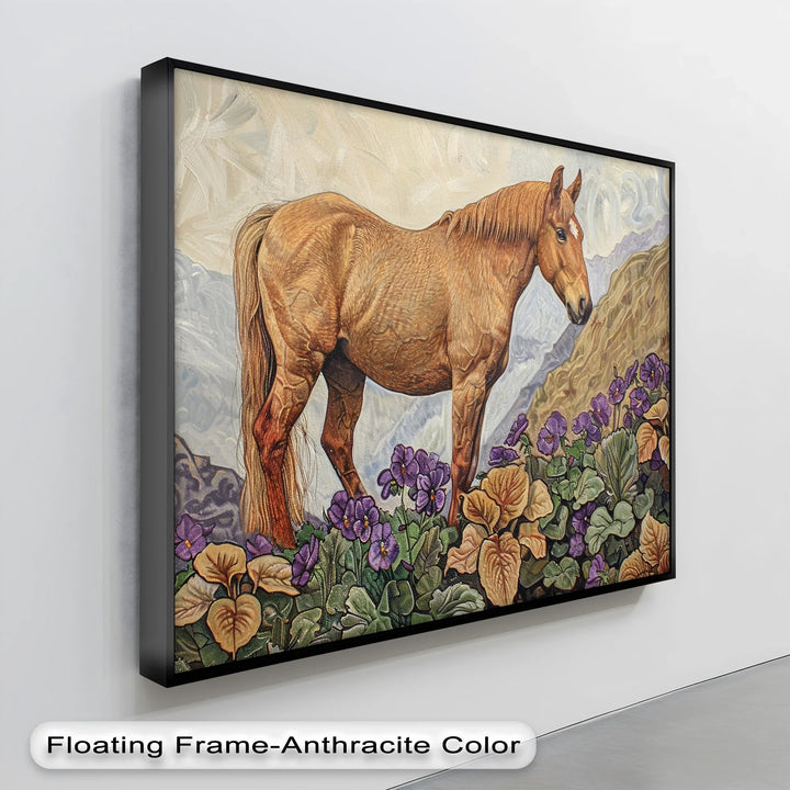 Golden Serenity – Horse Among Violet Blossoms Animal Canvas Print - MyPhotoStation