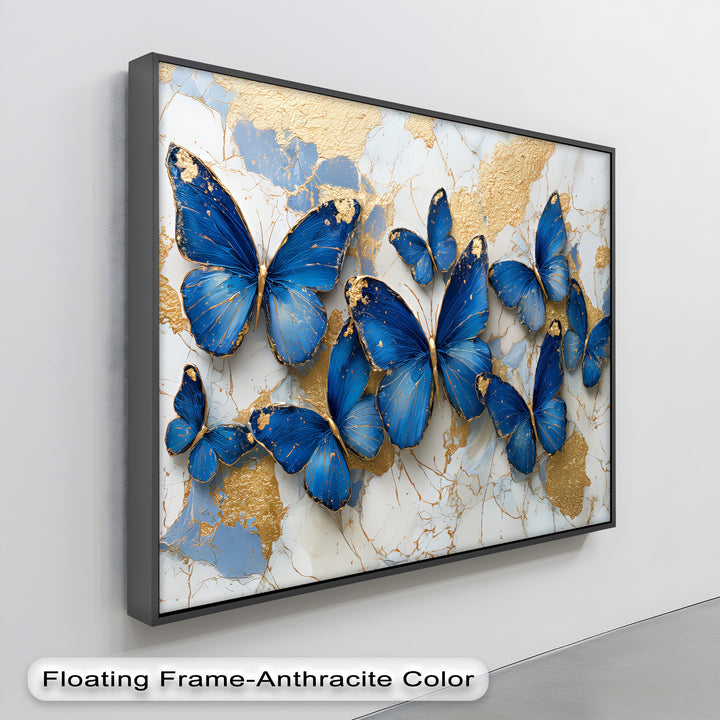 Royal Blue Flight – Gold-Accented Butterfly Canvas Print