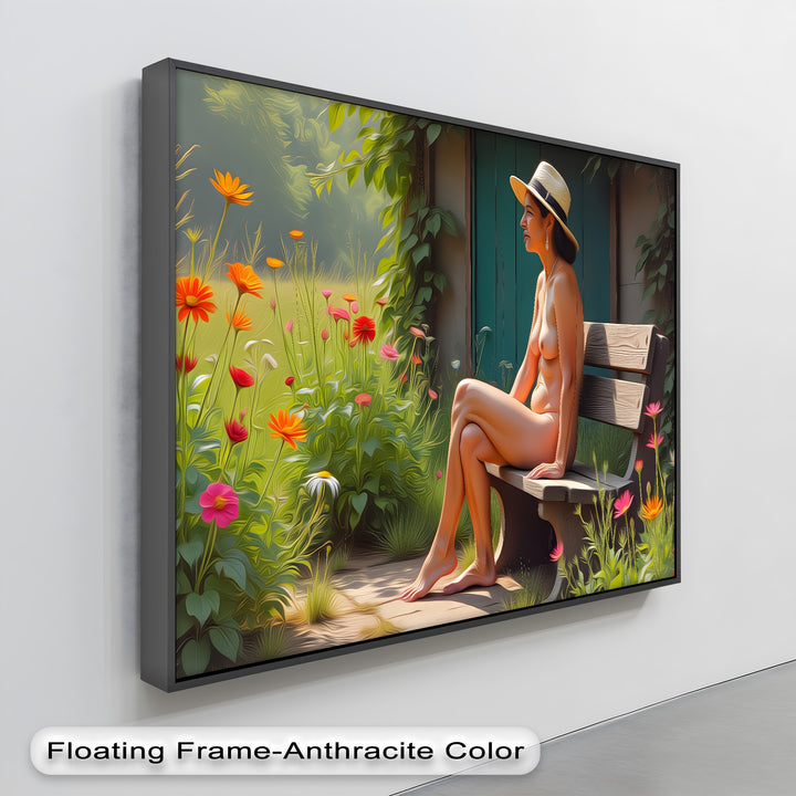 Garden Reverie – Nude Woman with Hat Canvas Wall Art | Large Art