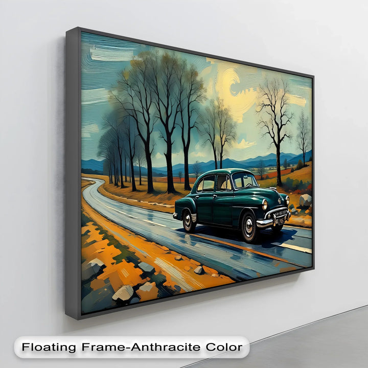 Teal Vintage Sedan on Winding Country Road – Car Canvas Print