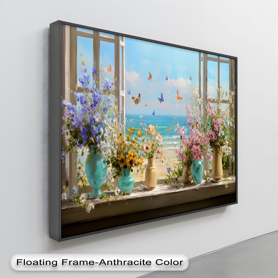 Butterflies and Blossoms – Seaside View Floral Canvas Print