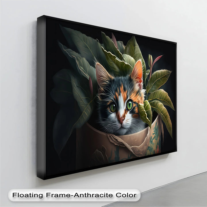 Jungle Hideout – Calico Cat Peeking Through Greenery Cat Canvas Print - MyPhotoStation